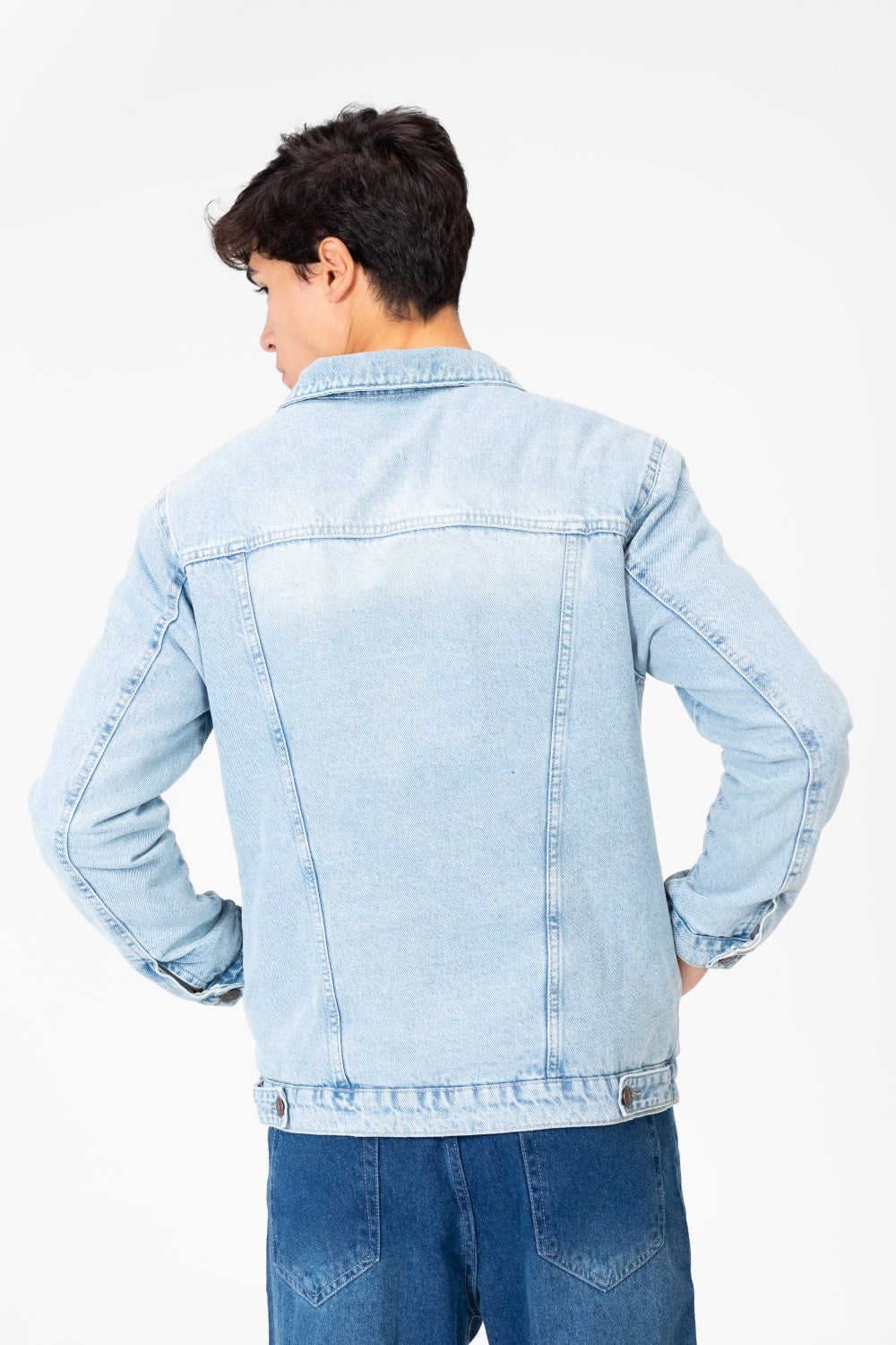 Men's Winter Fur Padded Denim Jacket With Basic Details