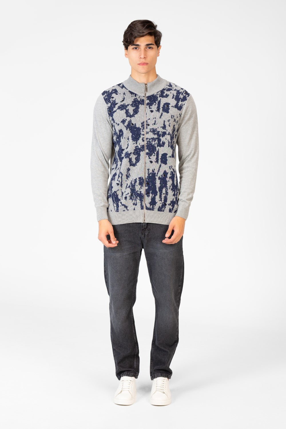 Men's Jakar Pullover With Full Front Print & Zip Up