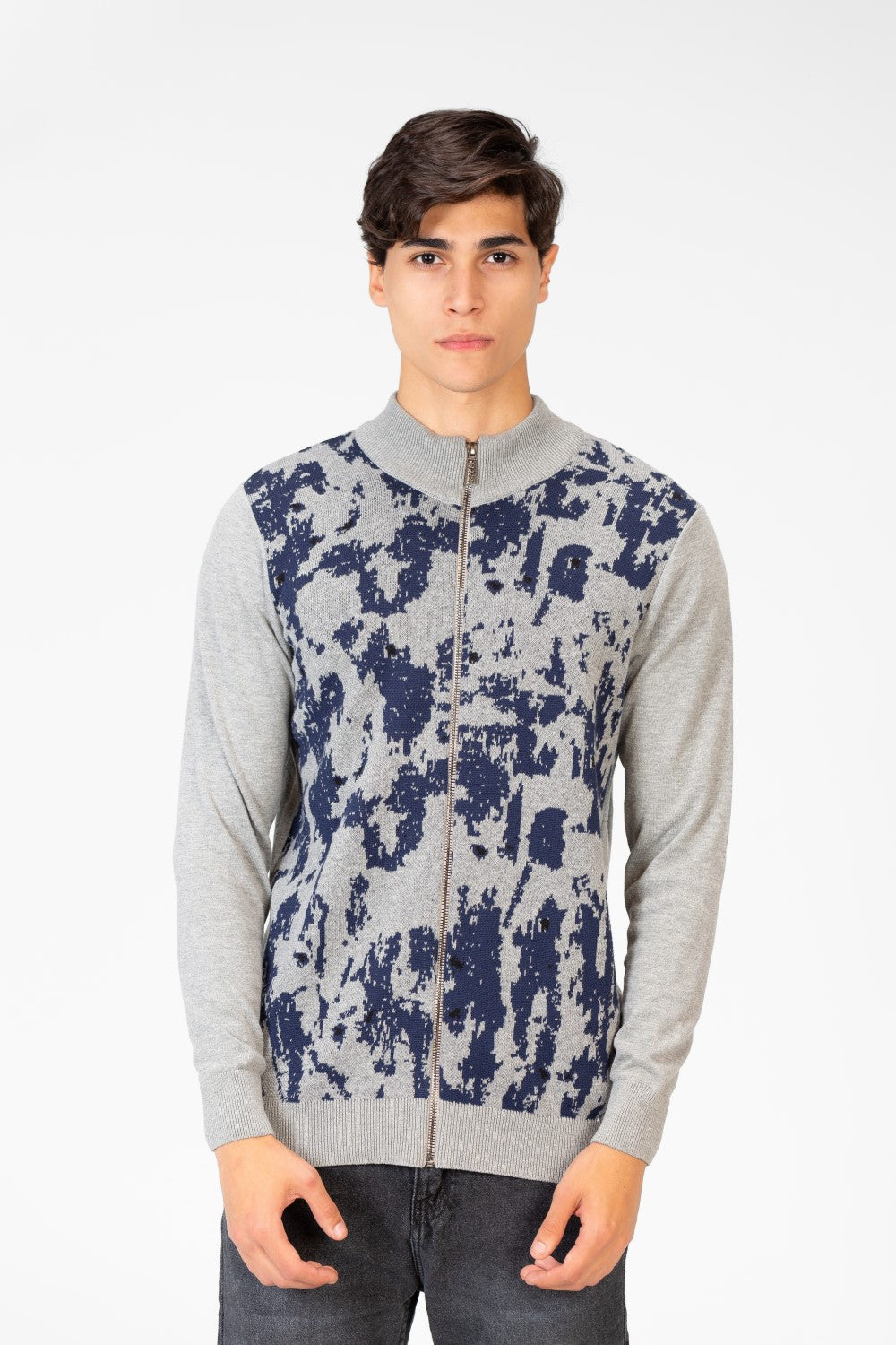 Men's Jakar Pullover With Full Front Print & Zip Up