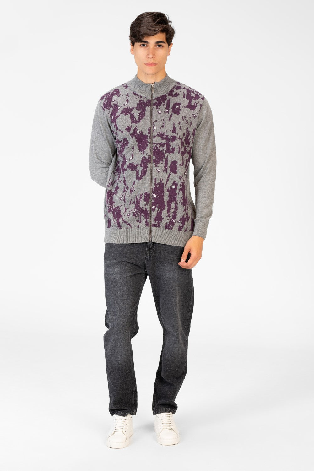 Men's Jakar Pullover With Full Front Print & Zip Up