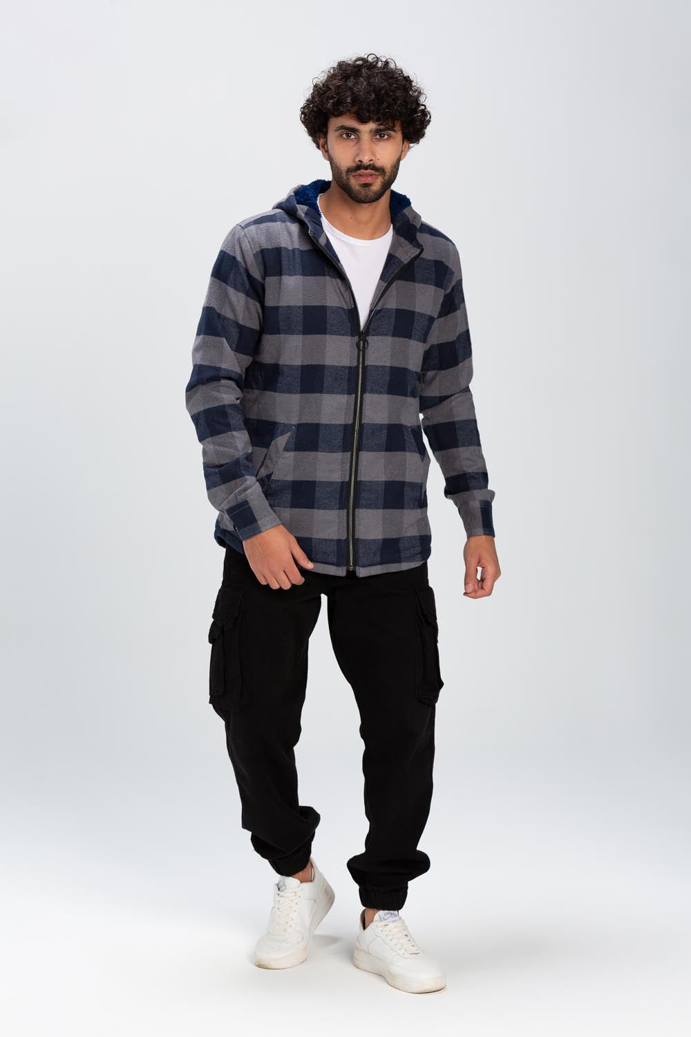 Men's Checked Regular Fit Padded Zipper Made Of Soft Wool Shirt