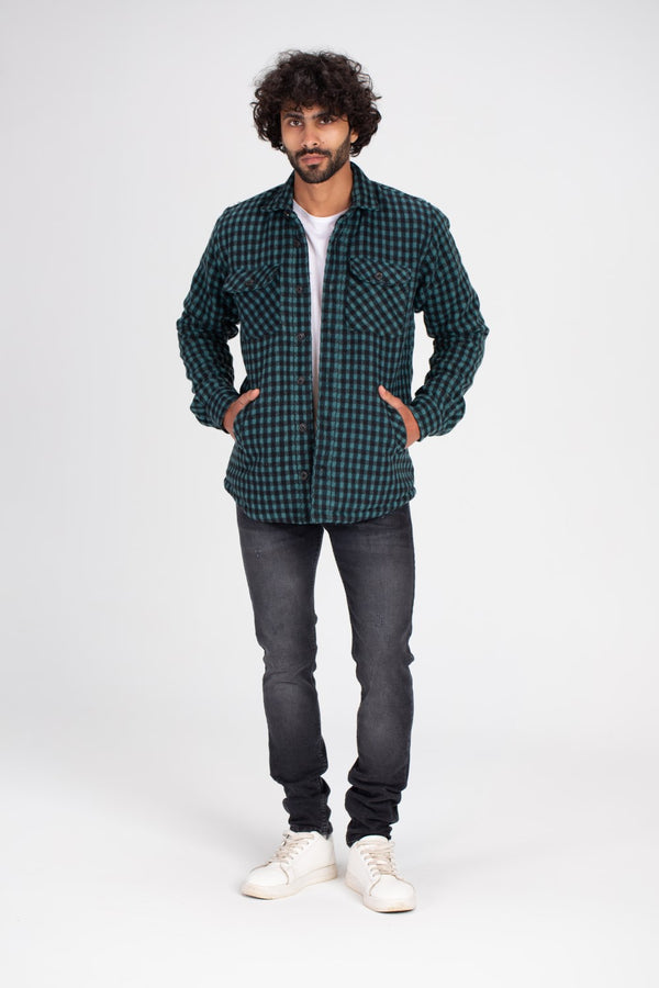 Men's Checked Regular Fit Front Pockets Padded Made Of Soft Wool Shirt