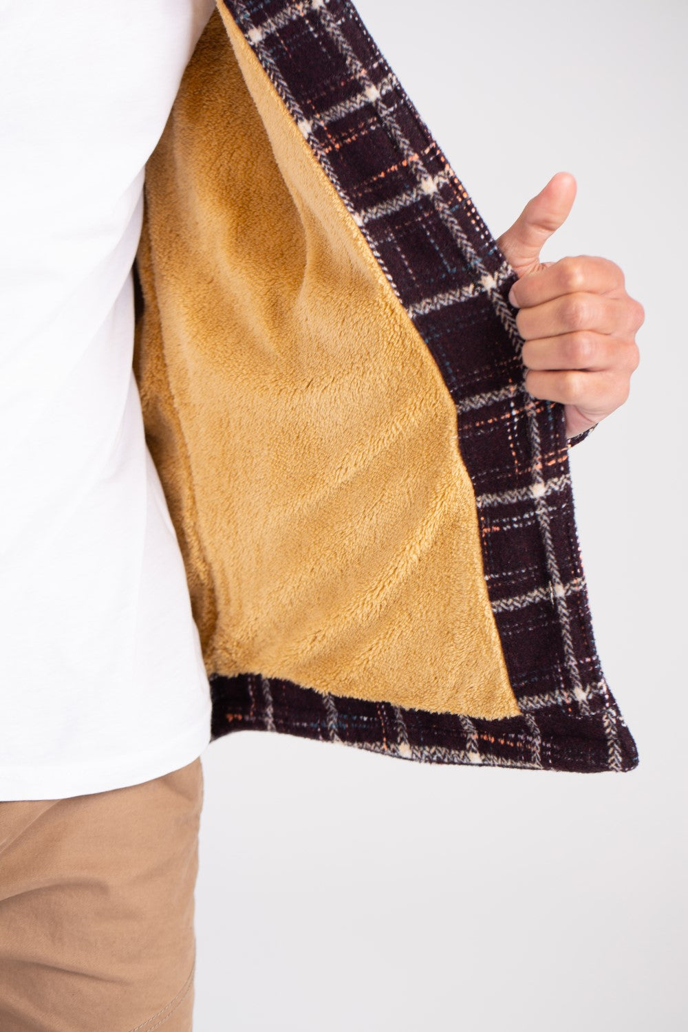 Men's Checked Regular Fit Front Pockets Padded Fur Soft Wool Shirt