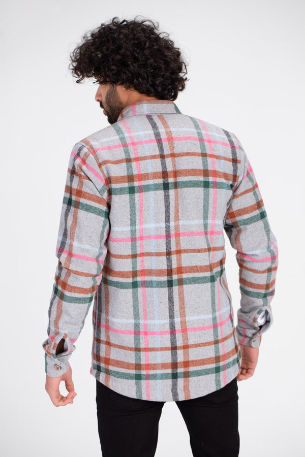 Men's Checked Regular Fit Front Pockets Full Zipper Made Of Soft Wool Side Pockets Padded Shirt