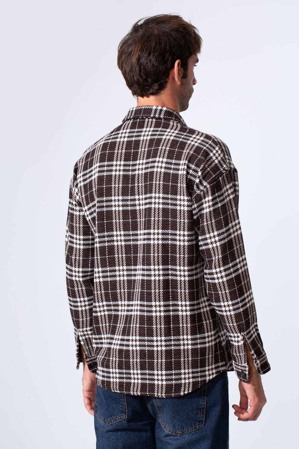 Men's Oversized Checked Shirt With Front Pocket And Long Sleeves