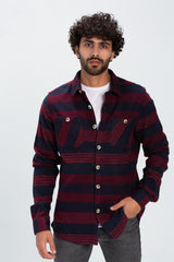 Men's Regular Fit With Front Pockets Striped Style Soft Wool Shirt