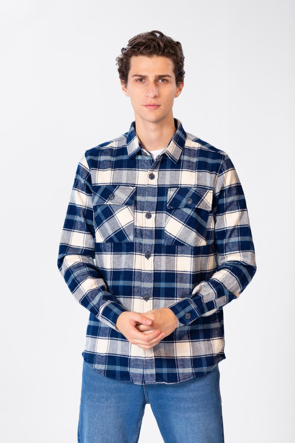 Men's Check Shirt With Long Sleeves And Pockets