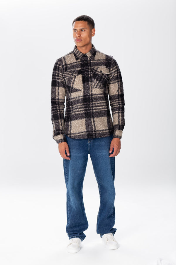 Men's Checked Wool Shirt With Long Sleeves And Pockets
