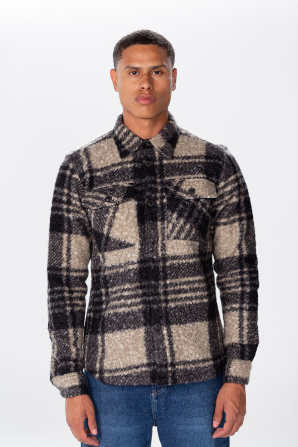 Men's Checked Wool Shirt With Long Sleeves And Pockets
