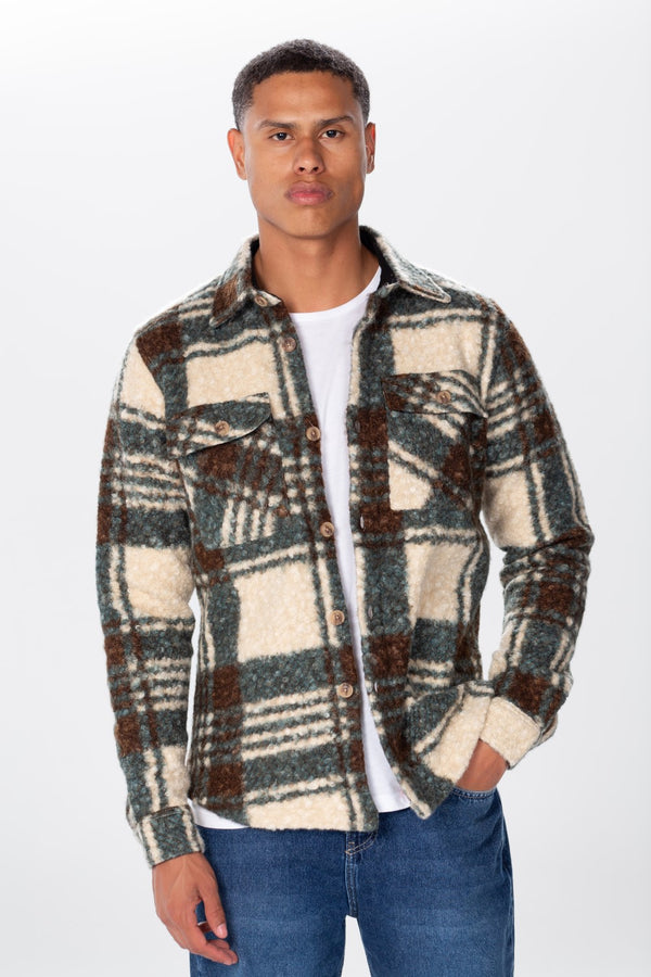 Men's Checked Wool Shirt With Long Sleeves And Pockets