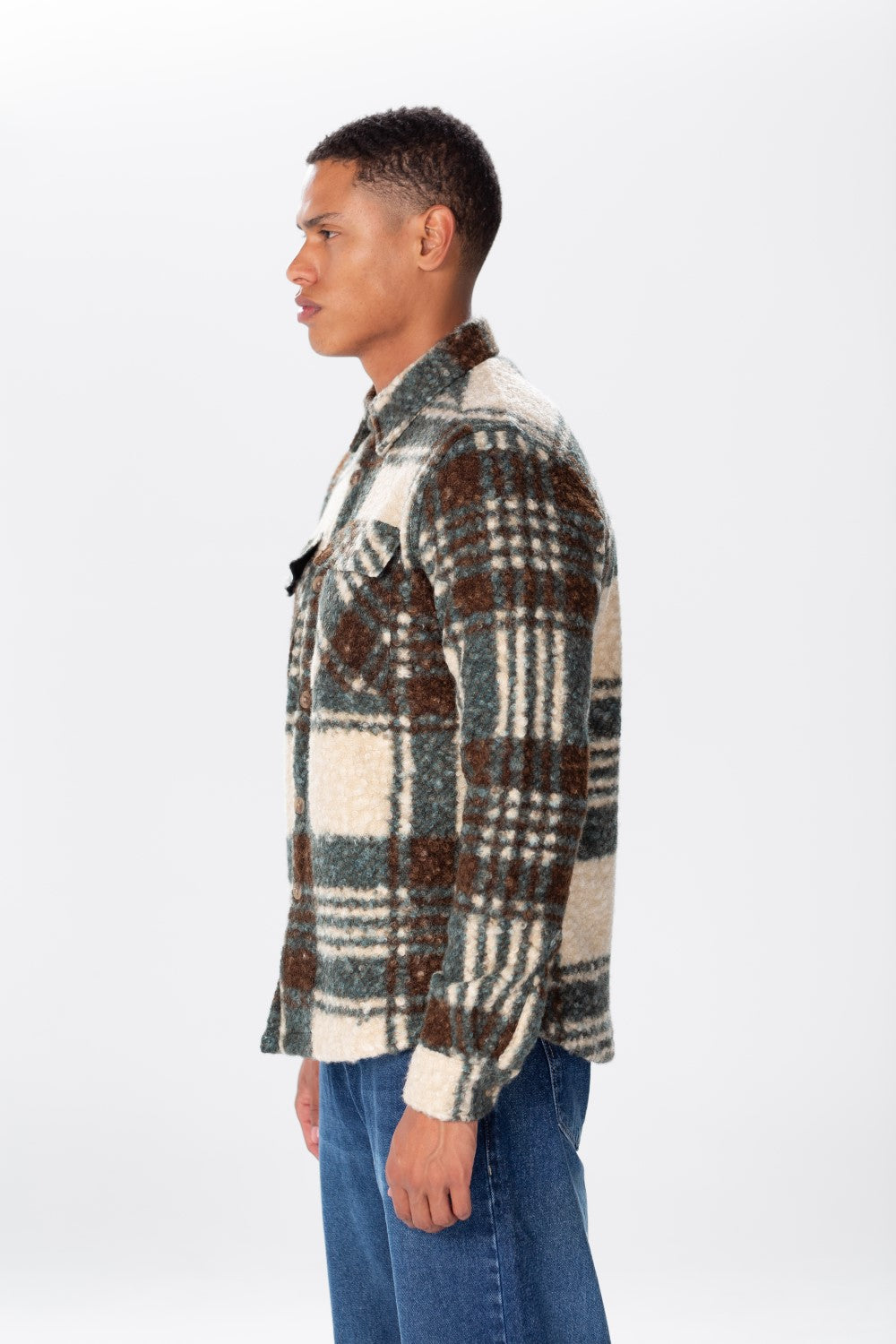 Men's Checked Wool Shirt With Long Sleeves And Pockets