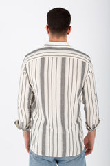 Mens Long Sleeves Striped Slim Fit Shirt With Button Front