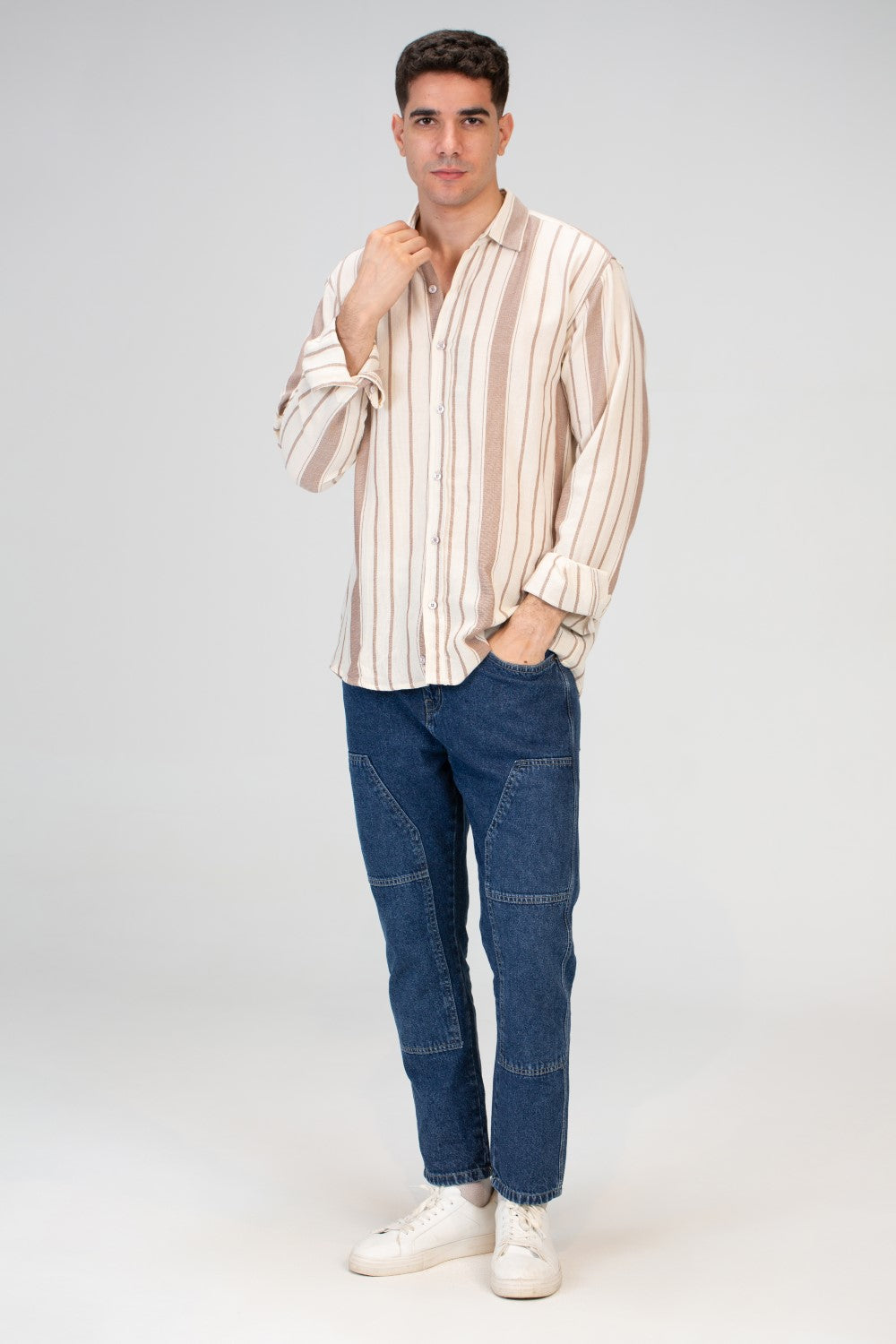 Mens Long Sleeves Striped Slim Fit Shirt With Button Front