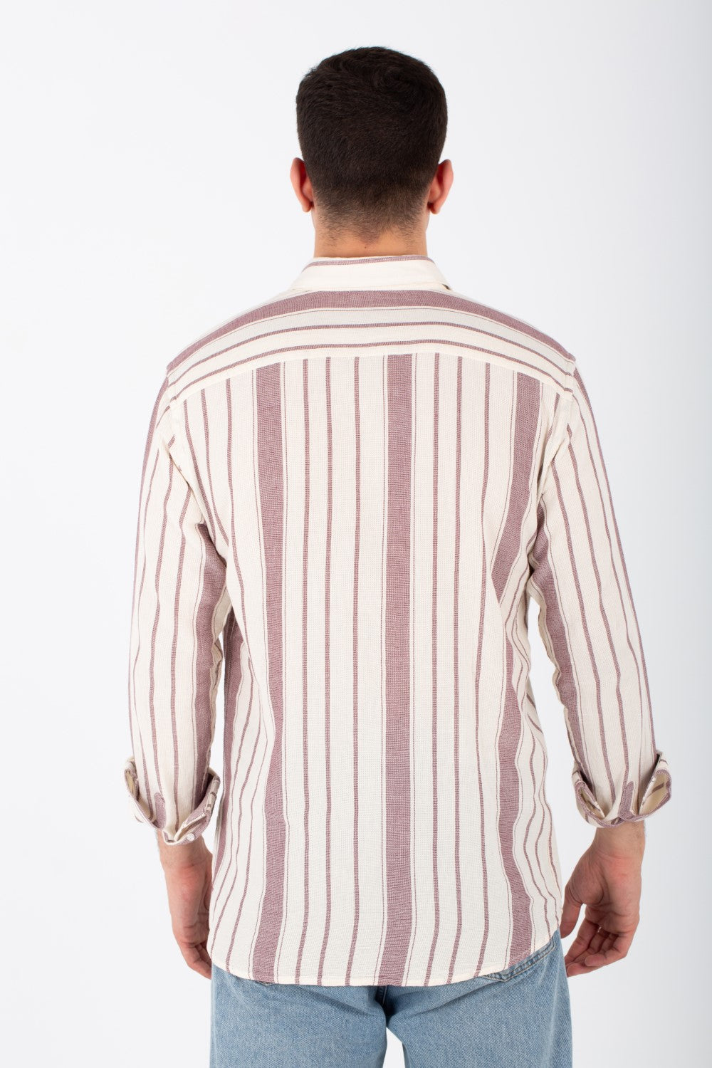 Mens Long Sleeves Striped Slim Fit Shirt With Button Front