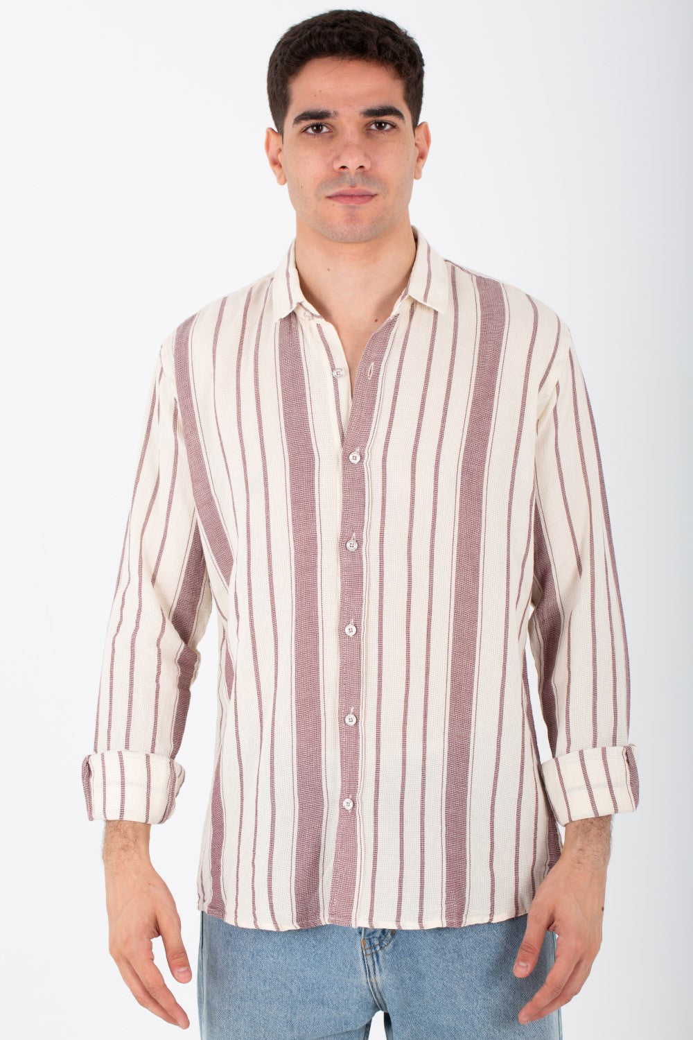 Mens Long Sleeves Striped Slim Fit Shirt With Button Front