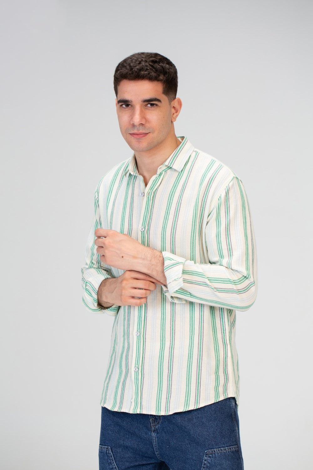 Mens Striped Slim Fit Button Front Shirt