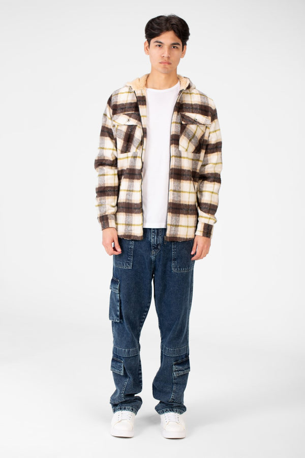 Men's Padded Fur Hood Shirt With A Full Zipper Closure
