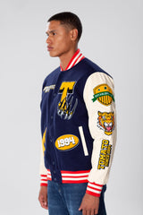 Men's Navy Varsity Baseball Jacket with Raised Print