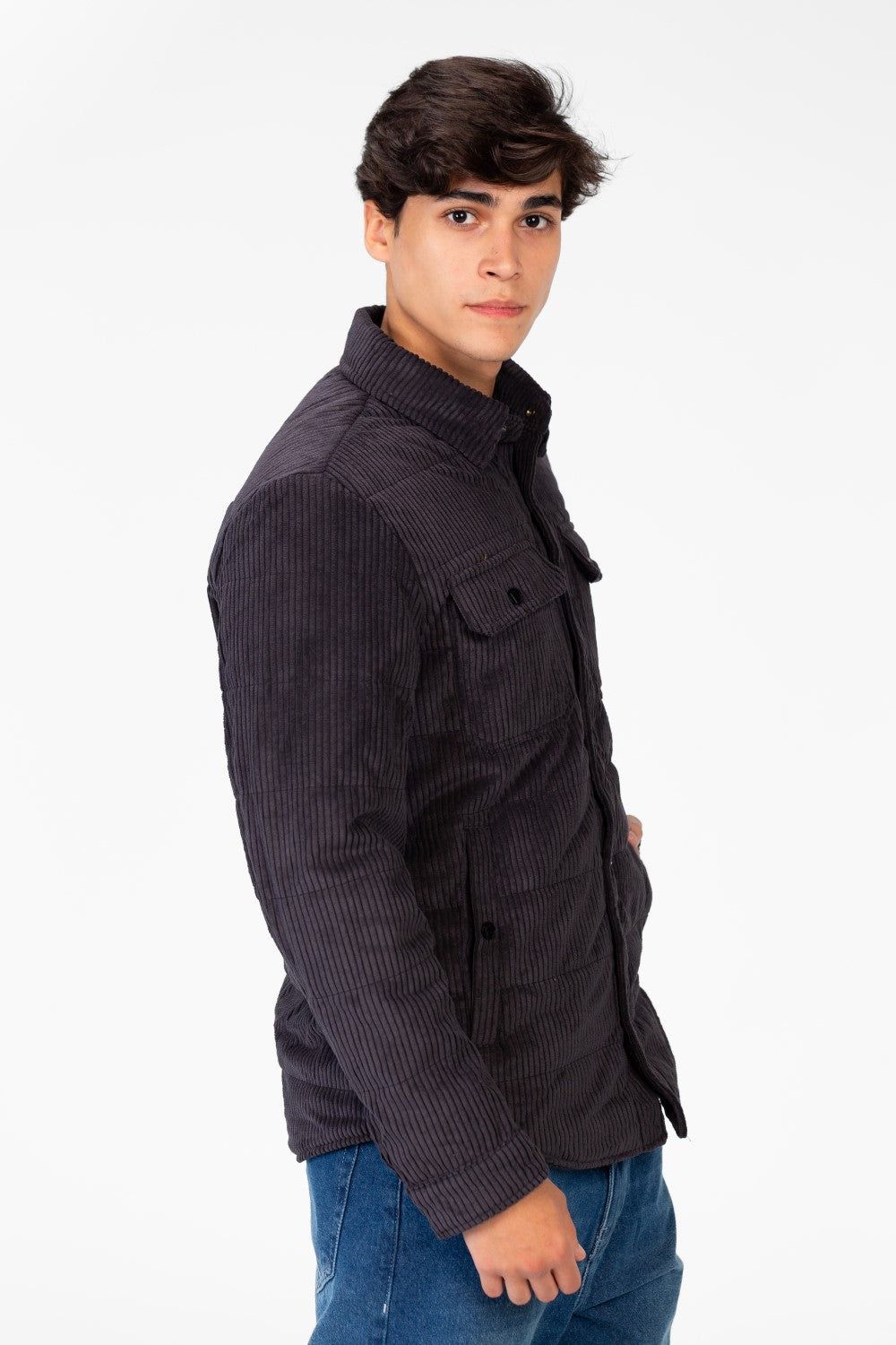 Men's Velvet Jacket With Buttons And Front Pockets
