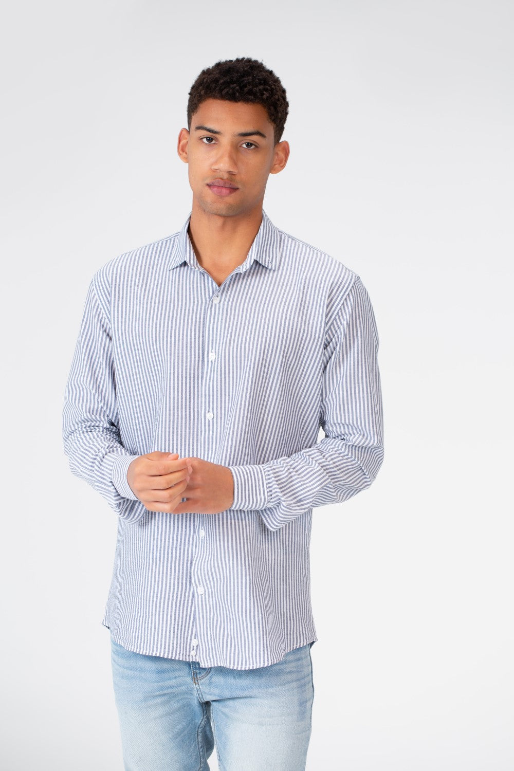 Men's Long Sleeve Slim Fit Striped Shirt
