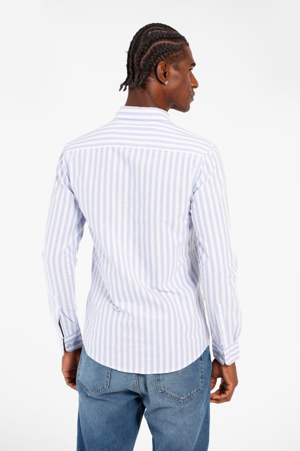 Men's Slim Fit Striped Long Sleeve Buttons Front Shirt