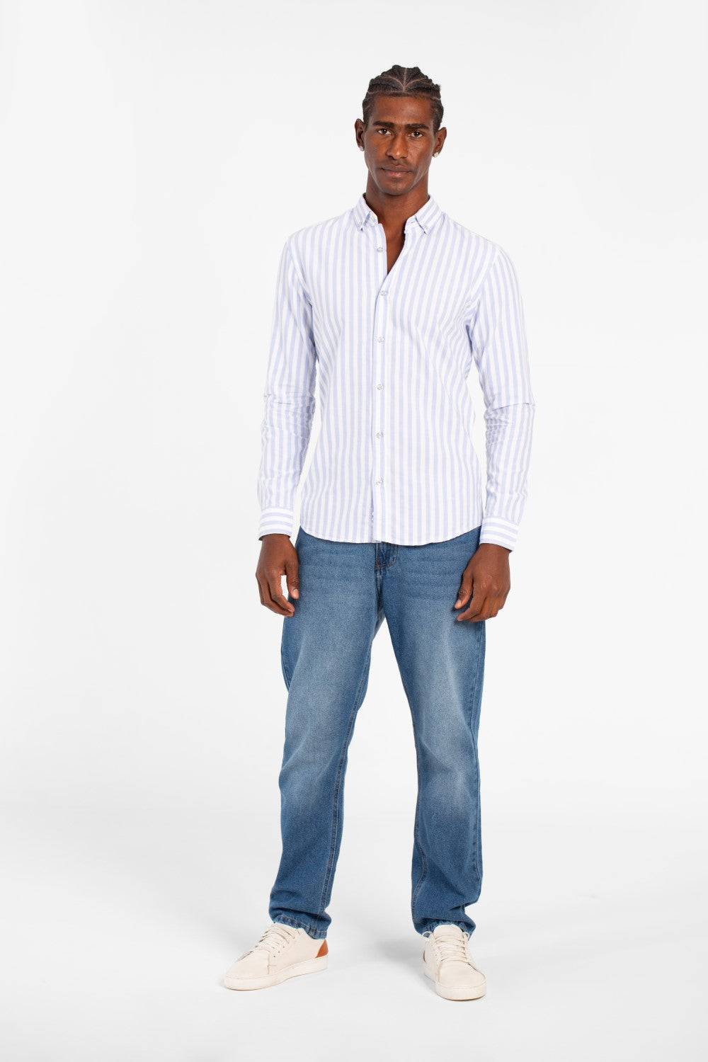 Men's Slim Fit Striped Long Sleeve Buttons Front Shirt