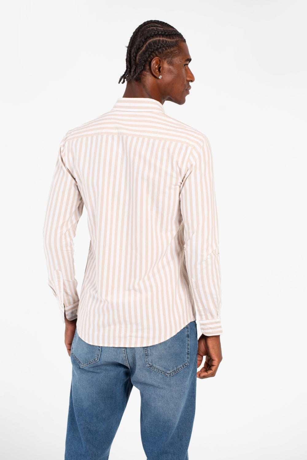 Men's Slim Fit Striped Long Sleeve Buttons Front Shirt
