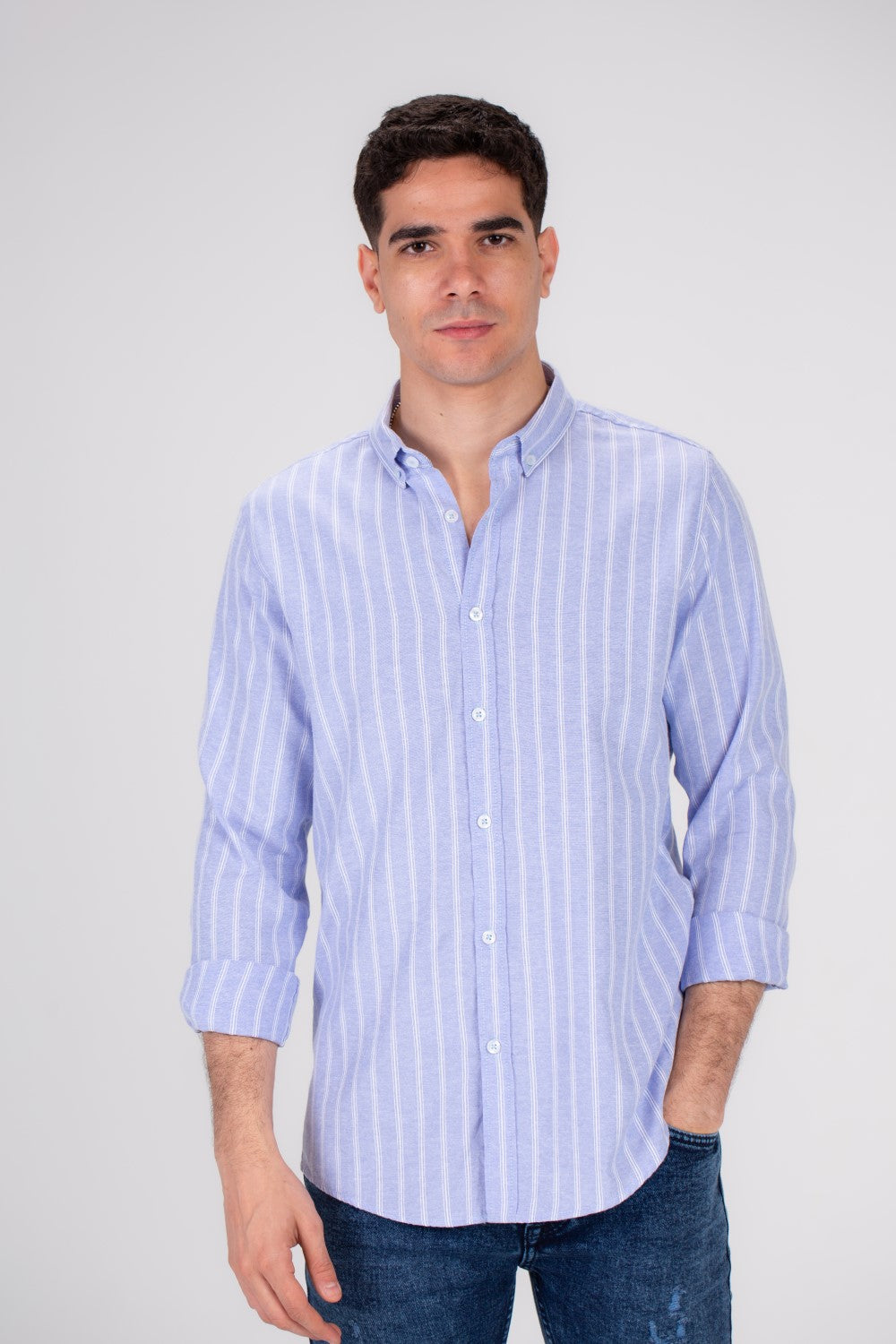 Men's Regular Fit Striped Details Long Sleeves Shirt Crafted From Soft Cotton For All Day Comfort