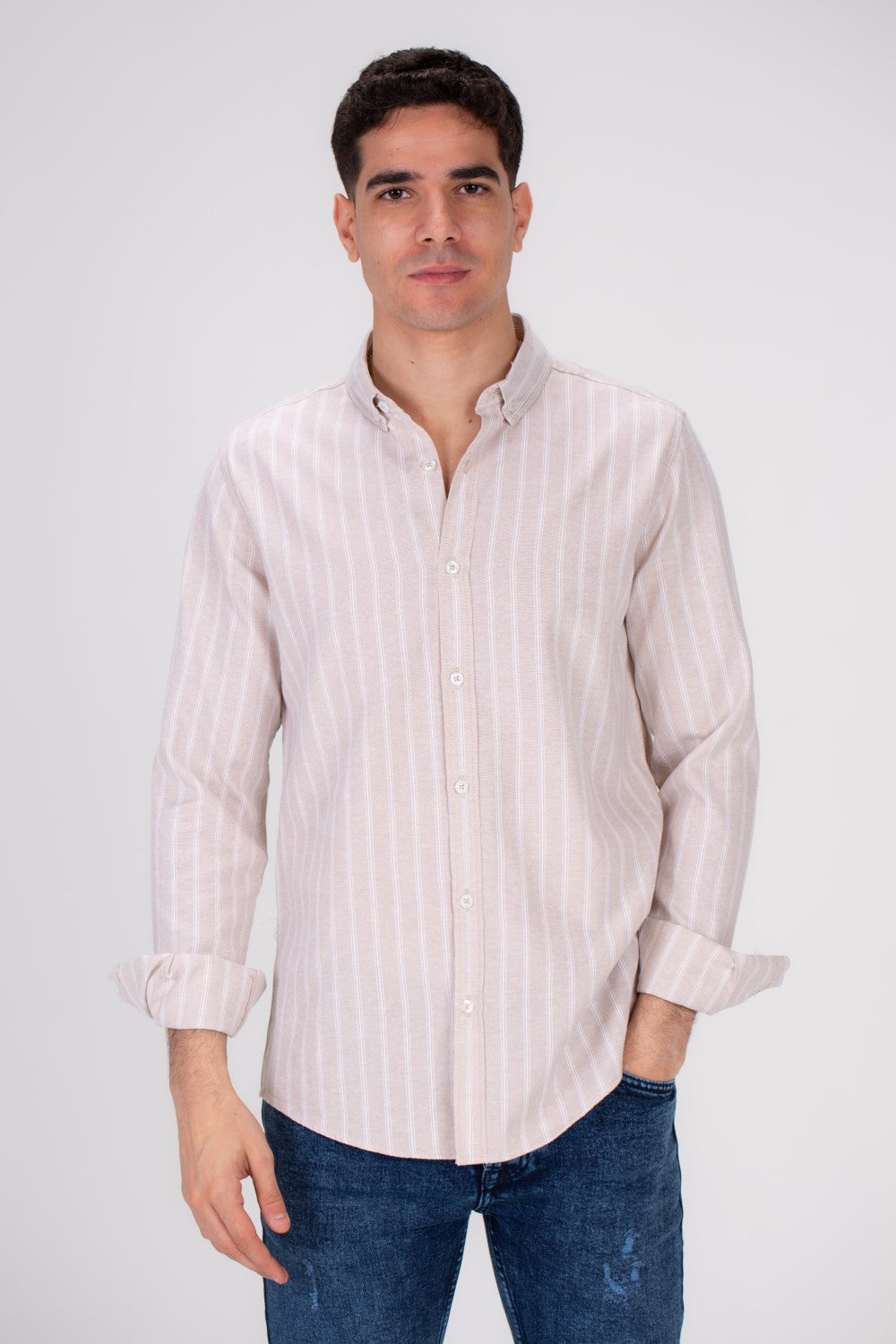 Men's Regular Fit Striped Details Long Sleeves Shirt Crafted From Soft Cotton For All Day Comfort