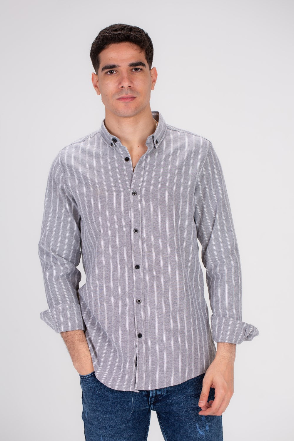 Men's Regular Fit Striped Details Long Sleeves Shirt Crafted From Soft Cotton For All Day Comfort