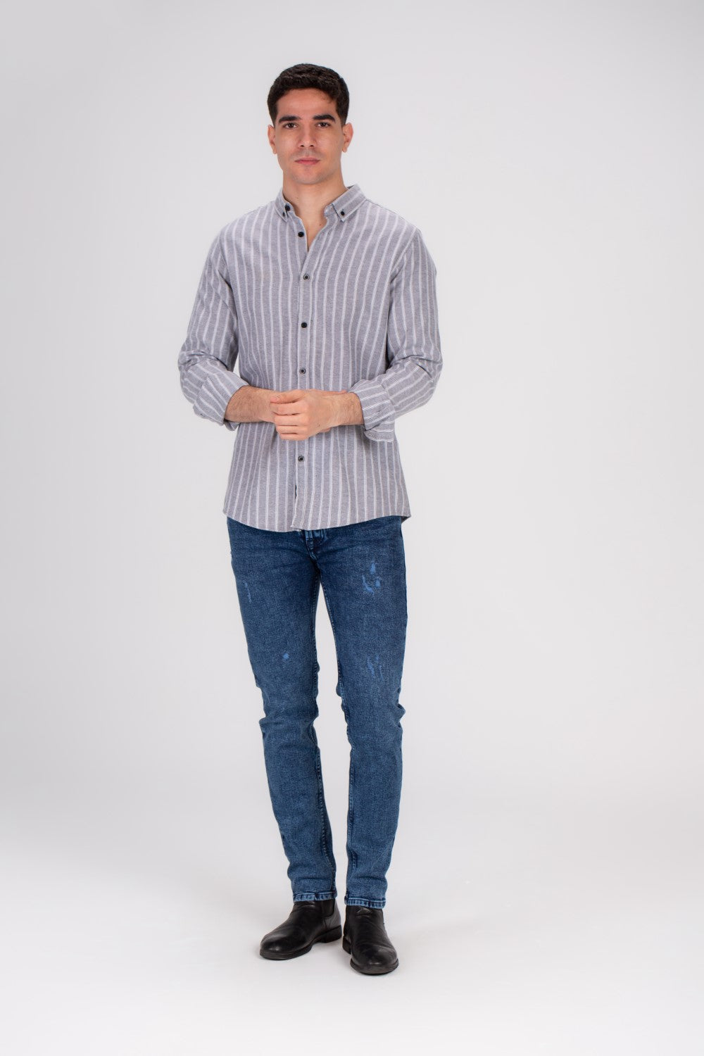 Men's Regular Fit Striped Details Long Sleeves Shirt Crafted From Soft Cotton For All Day Comfort