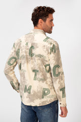 Men's Long Sleeved Letter Print Casual Shirt With Front Pocket