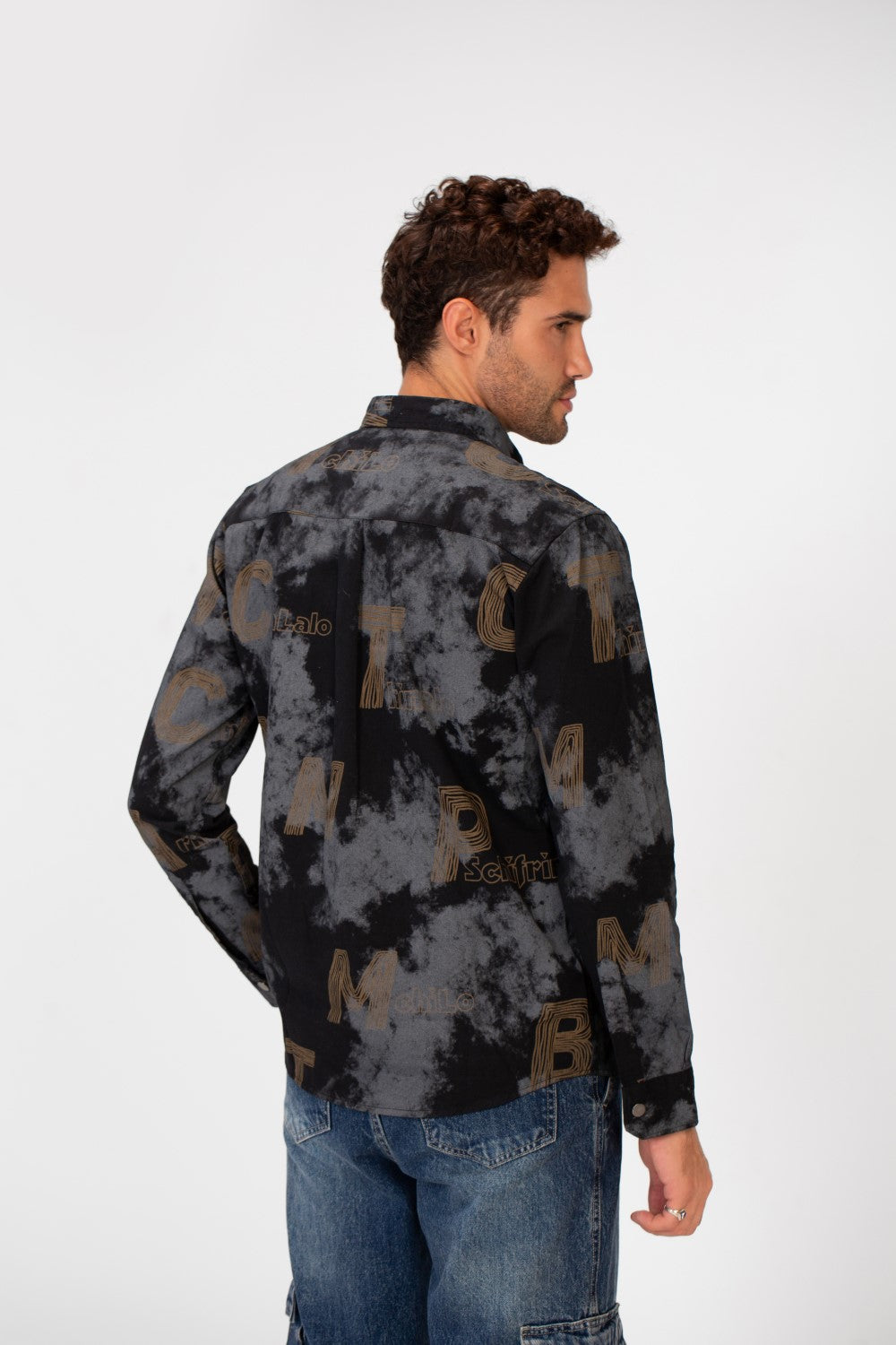 Men's Long Sleeved Letter Print Casual Shirt With Front Pocket