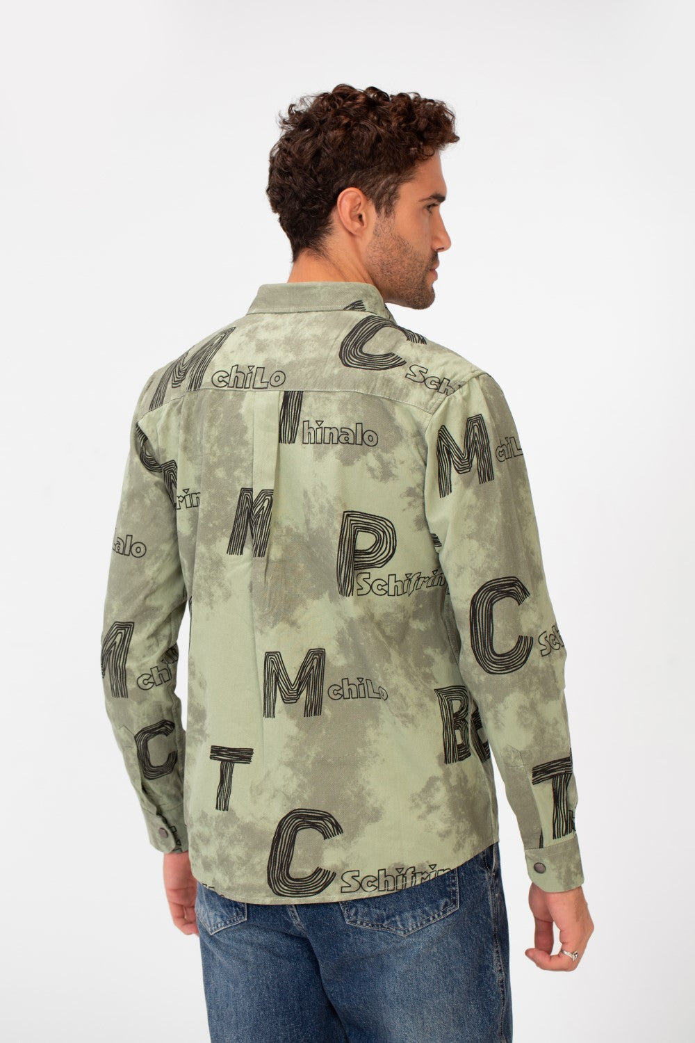 Men's Long Sleeved Letter Print Casual Shirt With Front Pocket