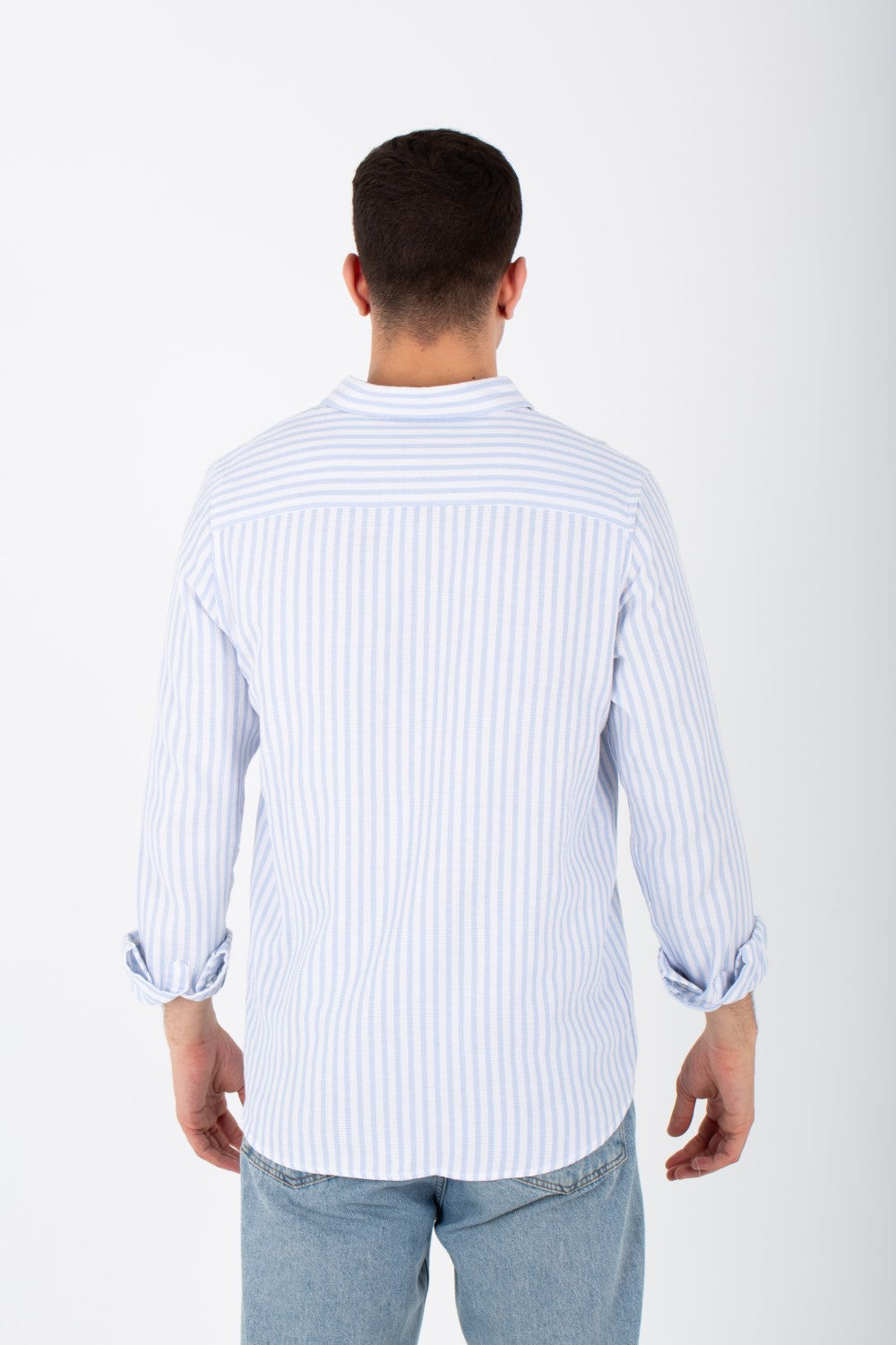Mens Striped Long Sleeves Shirt With Button Front And Collar
