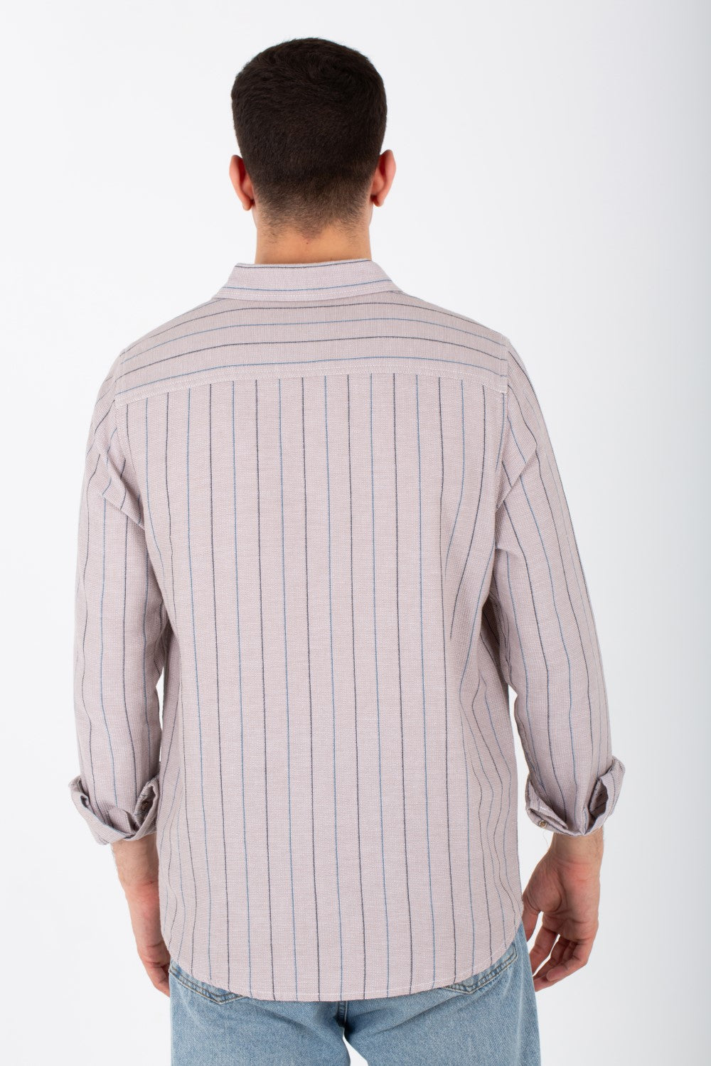 Mens Striped Long Sleeves Shirt With Button Front And Collar