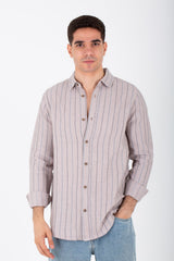 Mens Striped Long Sleeves Shirt With Button Front And Collar