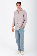 Mens Striped Long Sleeves Shirt With Button Front And Collar