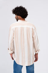 قميص رجالي مخطط بأكمام طويلة من القطن مناسب للاستخدام اليومي