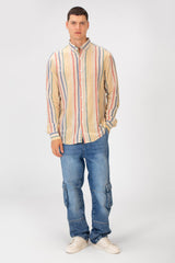 Men's Striped Linen Regular Fit Long Sleeves Shirt with Full Front Button