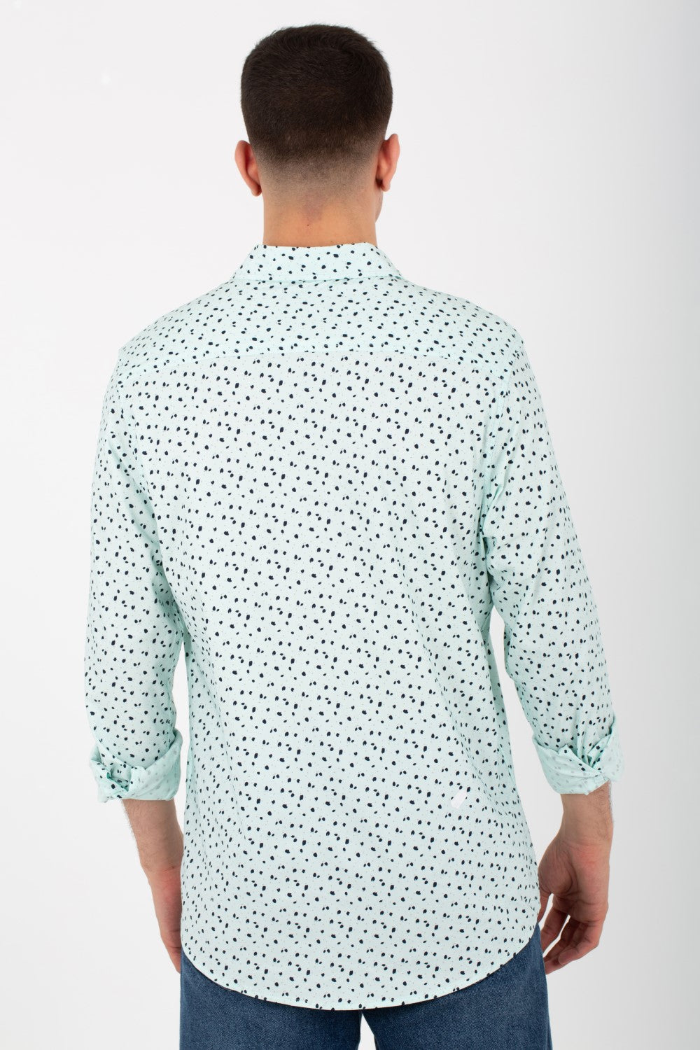 Mens Dotted Slim Fit Poplin Shirt With Long Sleeves And Collar