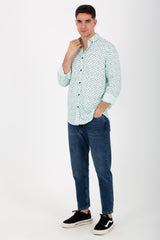 Mens Dotted Slim Fit Poplin Shirt With Long Sleeves And Collar