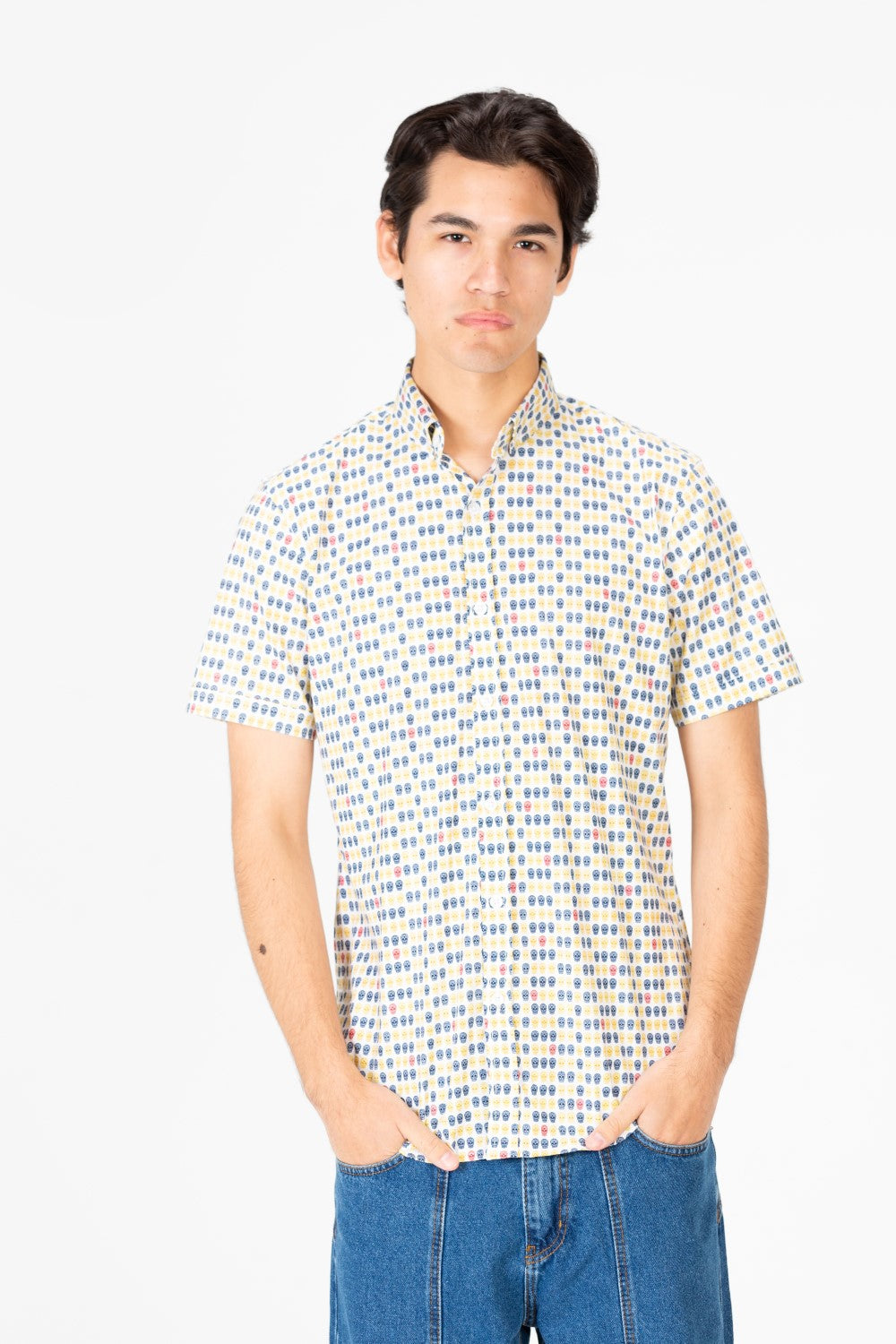 Men's Slim Fit Dotted Poplin Half sleeve Shirt