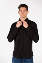 قميص رجالي أساسي من الكتان بأكمام طويلة بقصة Slim Fit