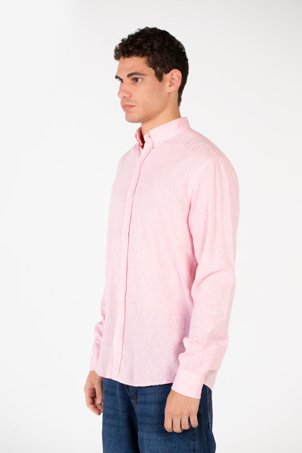 قميص رجالي أساسي من الكتان بأكمام طويلة بقصة Slim Fit