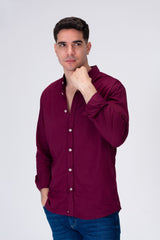 قميص رجالي أساسي كلاسيكي برقبة وأكمام طويلة بقصة Slim Fit