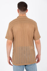 Mens Casual See Through Trico Shirt Summer Short Sleeve Button Front