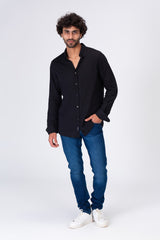 قميص رجالي بقصة عادية كلاسيكي سادة مع خامة كتان مريحة