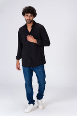 قميص رجالي بقصة عادية أساسي سادة مع خامة مريحة