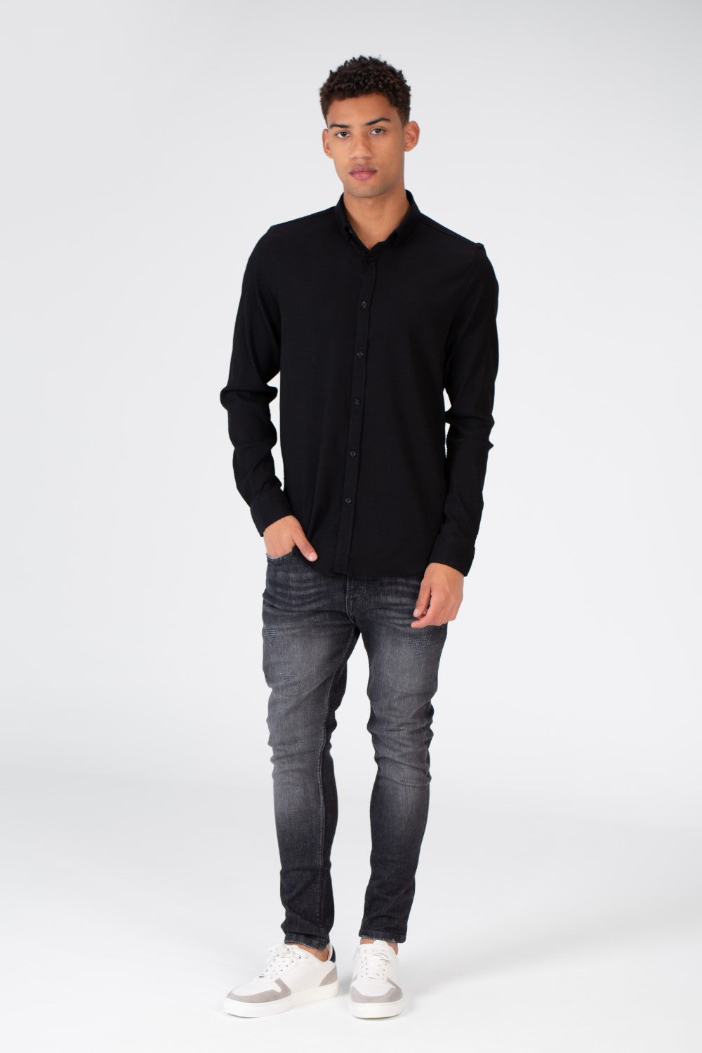 Men's Slim Fit Basic Plain Button Front Shirt